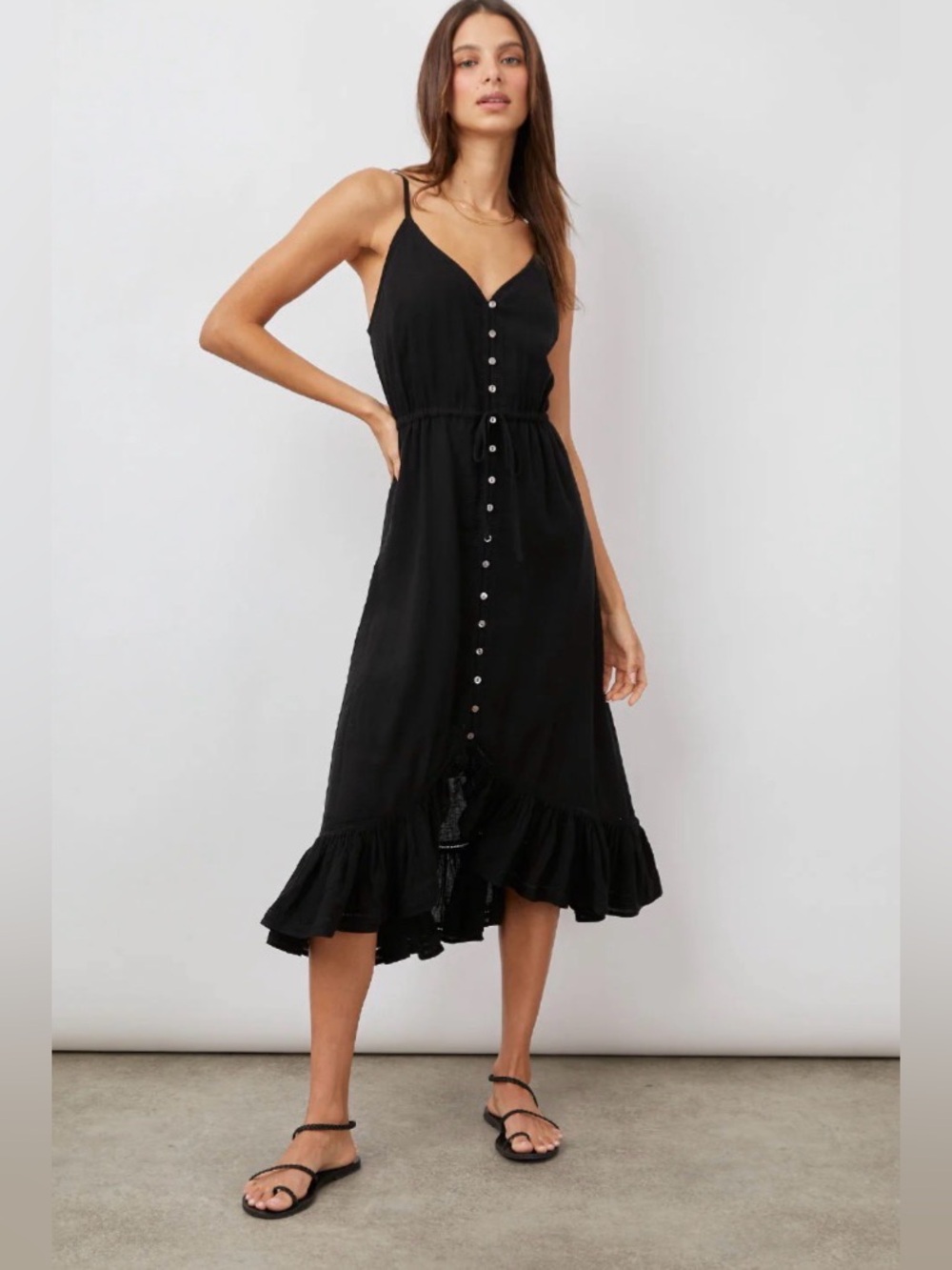 Rails Frida Maxi Dress Women’s XS Lace Spaghetti Strap Button Front Black